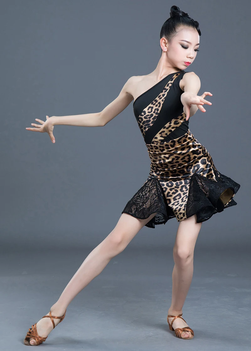 Костюм для латинских танцев для девочек; Бальные юбки для сальсы и Танго; детское леопардовое платье с разрезом для латинских танцев; трико и юбка