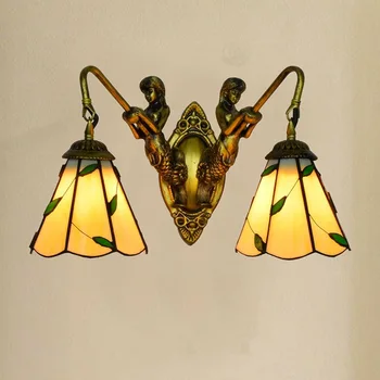 

type restoring ancient ways mermaid double wall lamp American tiffany stained glass corridor rural leaves glass lamp