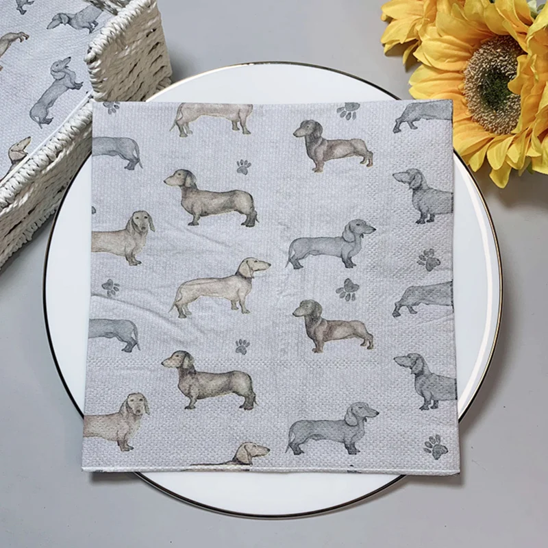 20Pcs/Pack Cute Cartoon Dachshund Dog Decoupage Paper Napkins Doggy Animal Tissues for Kids Birthday Party Decor Hot Sale |