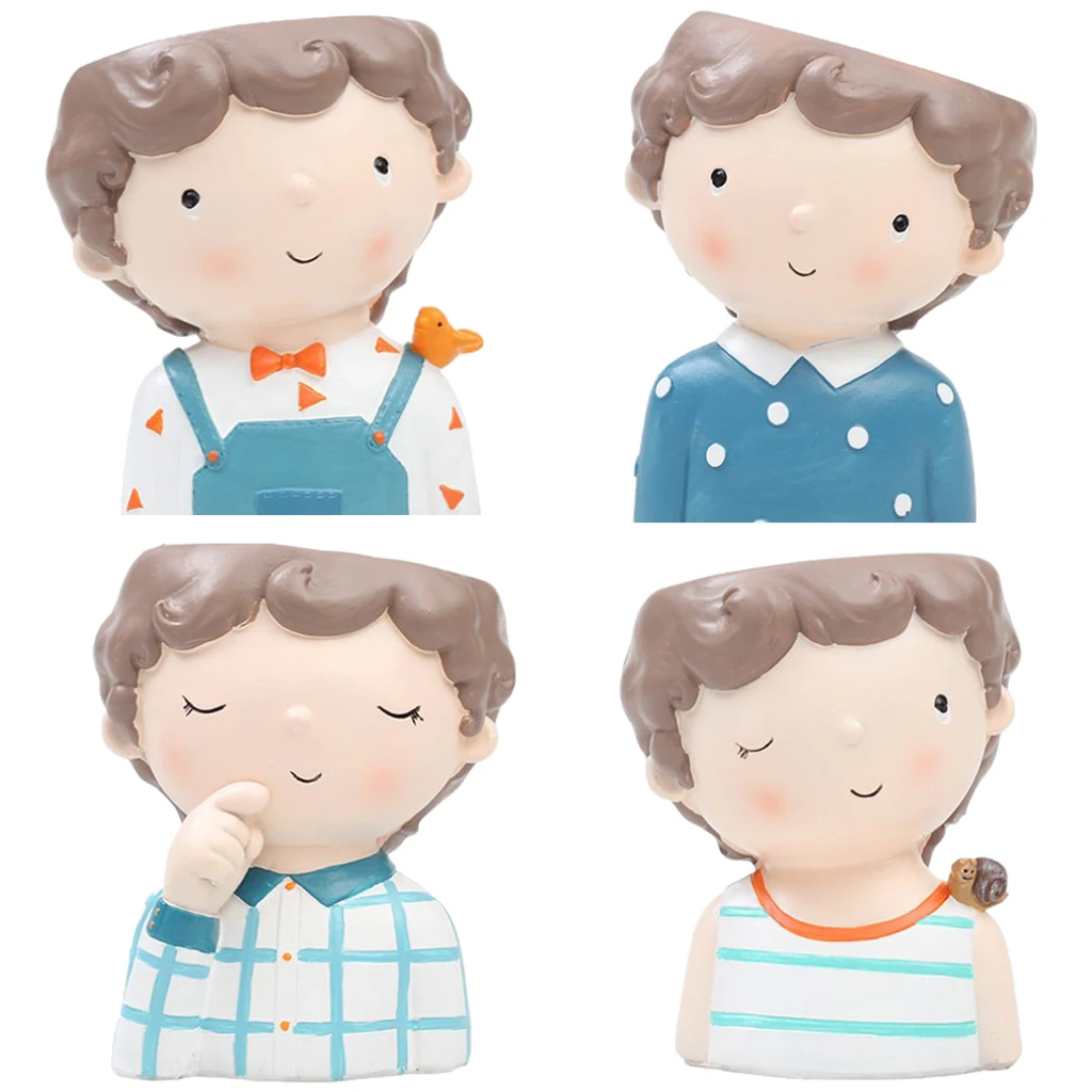 4pcs/set Girl & Boy Design Mini Flower Pots Cacti Succulent Plant Container Flowerpot Garden Planter Window Box Home DIY Decor