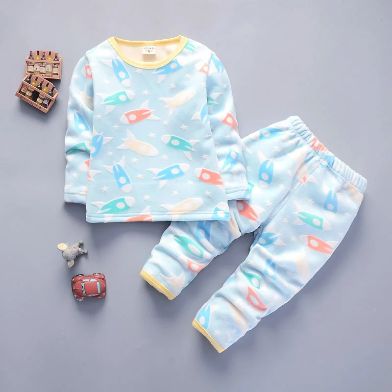 

2019 Winter New Men And Women Children Printed Brushed And Thick Thermal Underwear Two-Piece Set Children out Clothes