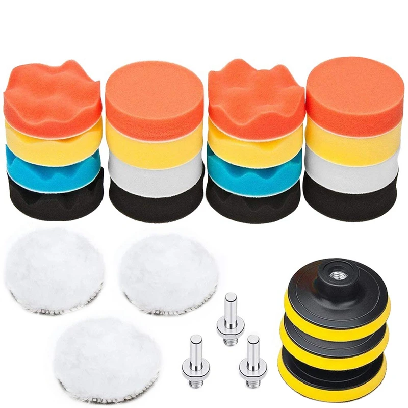 

25 Pack 3 inch Polishing Pads, Sponge Buffer Pads Set Kit With M10 Drill Adapter, Compound Auto Car Polisher