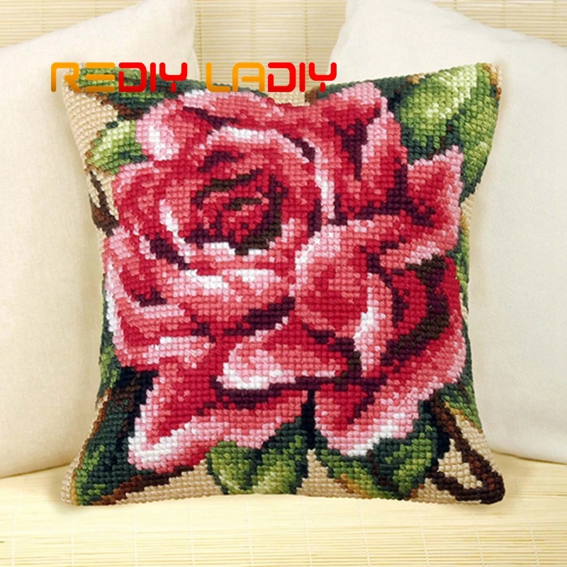 Online Kreuz Stich Kissen Abdeckung Rosen Stiefmütterchen Sonnenblumen Kissen 100% Acryl Garn Kissen Fall Klobigen Kreuz Stich Kits Kunst   handwerk