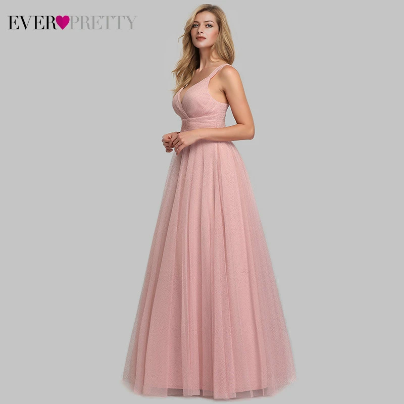 Милые розовые платья подружки невесты для женщин Ever Pretty EP07905PK А-силуэт v-образный вырез Тюль блестящие свадебные платья для гостей Sukienki Weselne