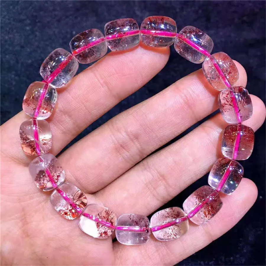 Натуральный Lepidocrocite кварц драгоценный камень красный супер семь кристаллов баррель бисера стрейч женский браслет 12,2*10 мм