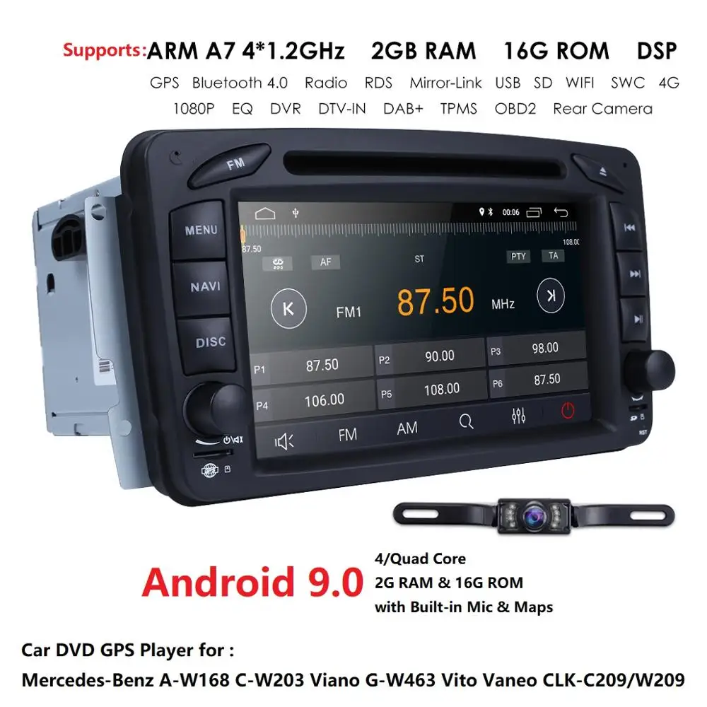 Quad Core Android 9.0 Car DVD GPS Player For Mercedes Benz W203 W209 W203 C209 W693 W463 Viano Vito