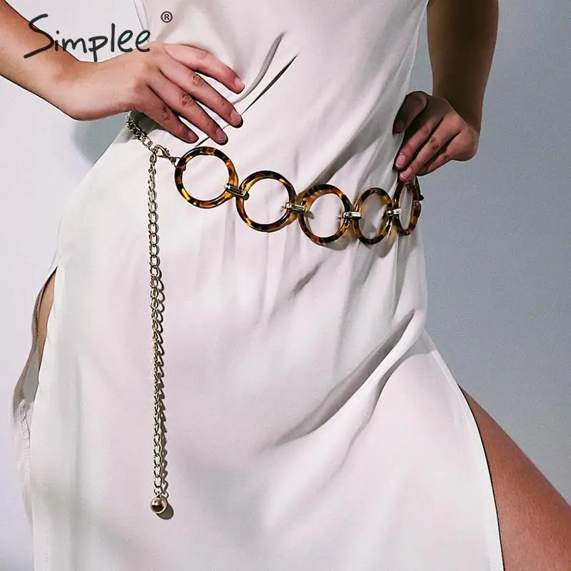 

Simplee Circle metal chain belt women Sweater dress fashion body ring chain belts Geometric long waist chain ladies belt 2019