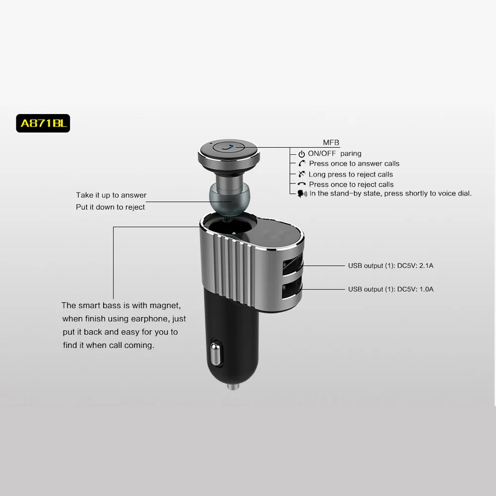 Mosunx Bluetooth V4.1 Беспроводная Автомобильная деловая гарнитура с двойным usb-портом Встроенный микрофон технология шумоподавления гарнитура