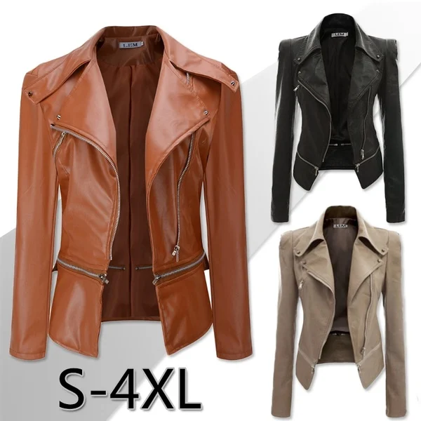 Wisalo, Женская куртка из искусственной кожи, большие размеры, S-3XL, Осень-зима, мотоциклетная куртка с длинным рукавом, кожаная куртка на молнии