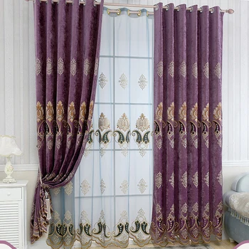 

European Embroidered Blackout Purple Curtains for Living Room Customized Elegant Window Panels Tulle Drapes For Bedroom