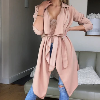 

Spring Autumn Windbreaker Women Irregular Hem Lapel Coat Office Lady Loose Trench Coat Female Solid Color Cardigan With Belt