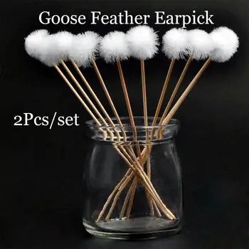 

2Pc Goose Feather Ear Ear Digging Professional Tools Single Ear Spoon Ear Spoon Adult Bamboo Handle Ear Digging Tool