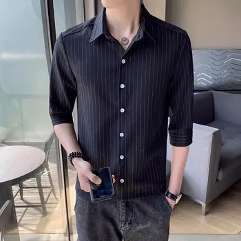 

2020 Spring And Summer New Youth Popular Korean Slim Stripe Striped Sleeve Shirt Fashion Casual Wild Top Black / White