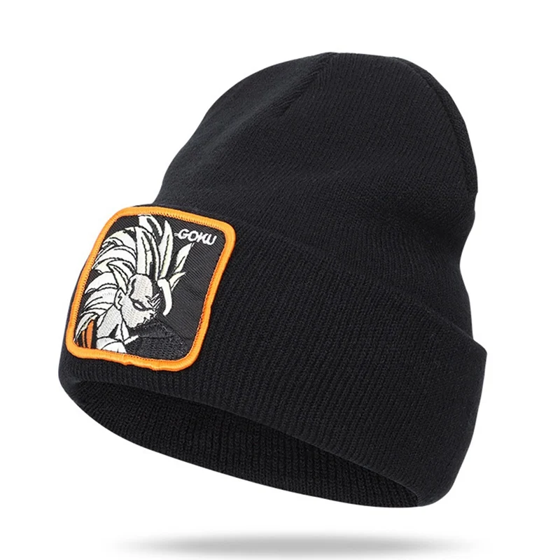HT3431BK Dragon Ball Z GOKU Beanie Hat высококачественные хлопковые повседневные шапочки для мужчин и женщин теплая вязаная зимняя шапка модная однотонная Кепка в стиле унисекс - Цвет: HT3431BK