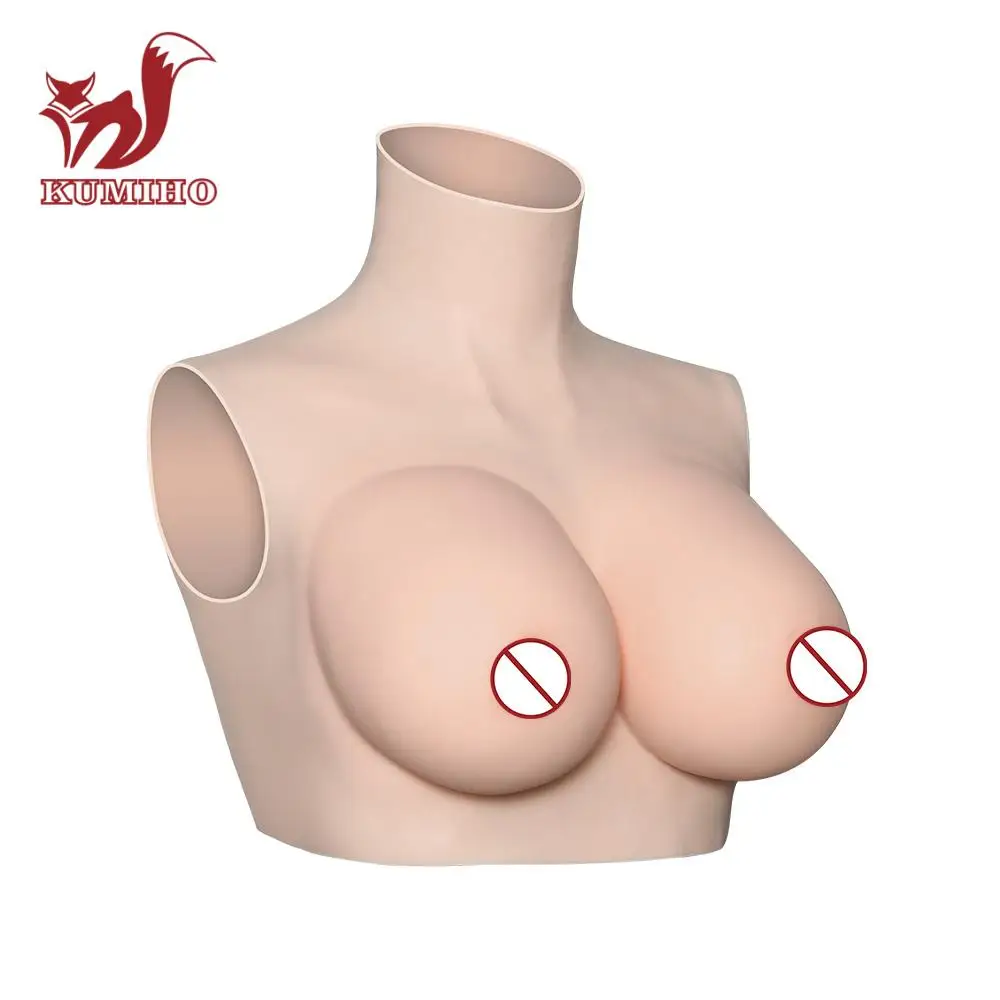 KUMIHO D CUP Realistic Silicone Breast Forms High Collar Neck Fake Boobs for Crossdresser Fill Silk Cotton Shemale Drag Queen