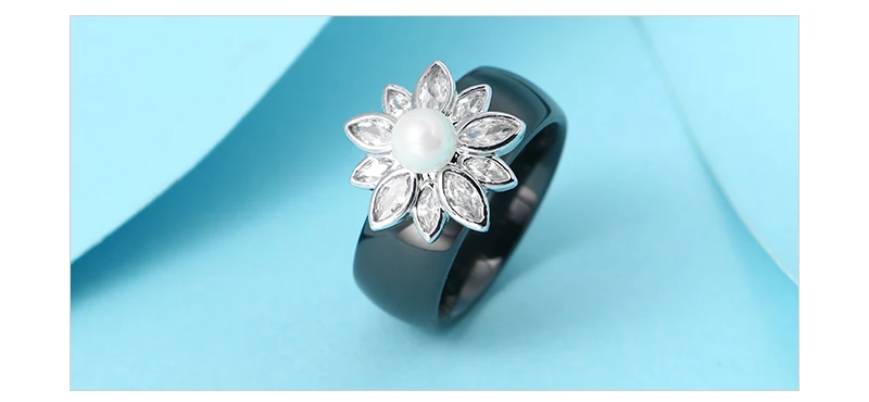 Романтическое и блестящее цветочное кольцо 8 мм, кольцо из белого пресноводного жемчуга, здоровый керамический материал, лучший подарок на день матери для женщин