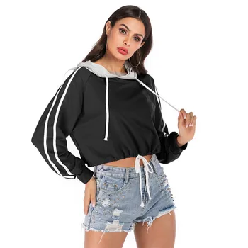 

Casual Womens Striped Long Sleeve Hoodie Sweatshirt Jumper Hooded Pullover Tops Blouse Oversize Hoodie Crop Top Mujer Regular