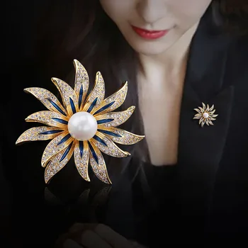 

Crystal Brooch Pins For Women Top Quality Flower Broches Jewelry Fashion Wedding Party - Black