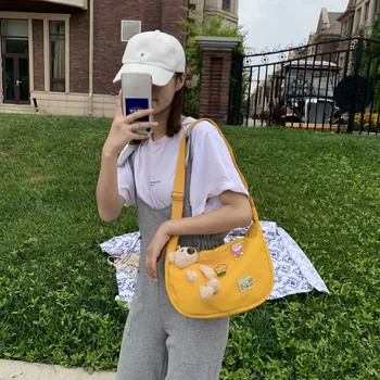 

Canvas bag female 2020 new bear cute student ins net red all-match shoulder messenger shoulder bag