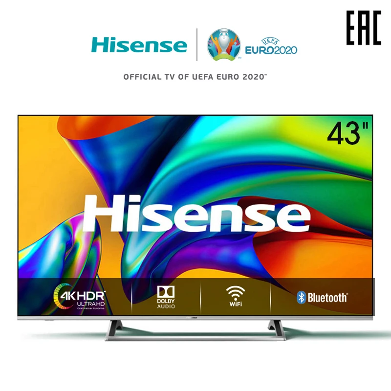 Телевизор 43 дюймов Hisense 4K Smart TV H43A6140 UHD одиночный металлический стенд широкая