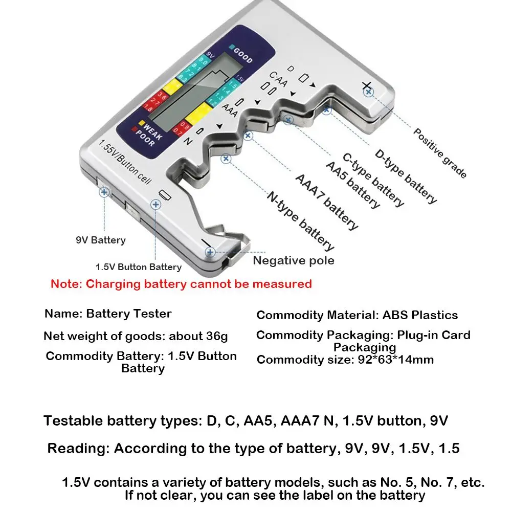 Тестер емкости литиевых аккумуляторов C/D/9V/AA/AAA/1 5 V|Тестеры аккумуляторов| |