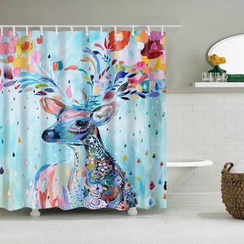 

Decorative Bathroom Shower Curtain Animals Elephant Deer Octopus Bath Curtain Frabic Waterproof Polyester With Hooks