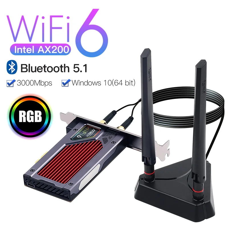 Беспроводной PCIe двухдиапазонный адаптер 3000 Мбит/с Intel AX200 Wi Fi 6 Bluetooth 5 1 сетевая