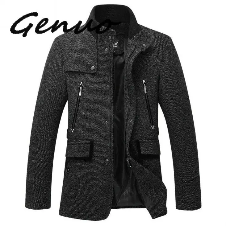 

Genuo Wool Jacket Men Casual Coat Slim Fit Jackets Fashion Outerwear Man Spring Autumn Jacket Overcoat Pea Coat Plus Size 3XL
