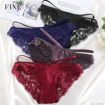 

FINETOO 3Pcs/set Lace Underwear Sexy Thin Belt Women Panties M-XL Floral Sexy Lingerie New Girls Underpants Fashion Panty Briefs
