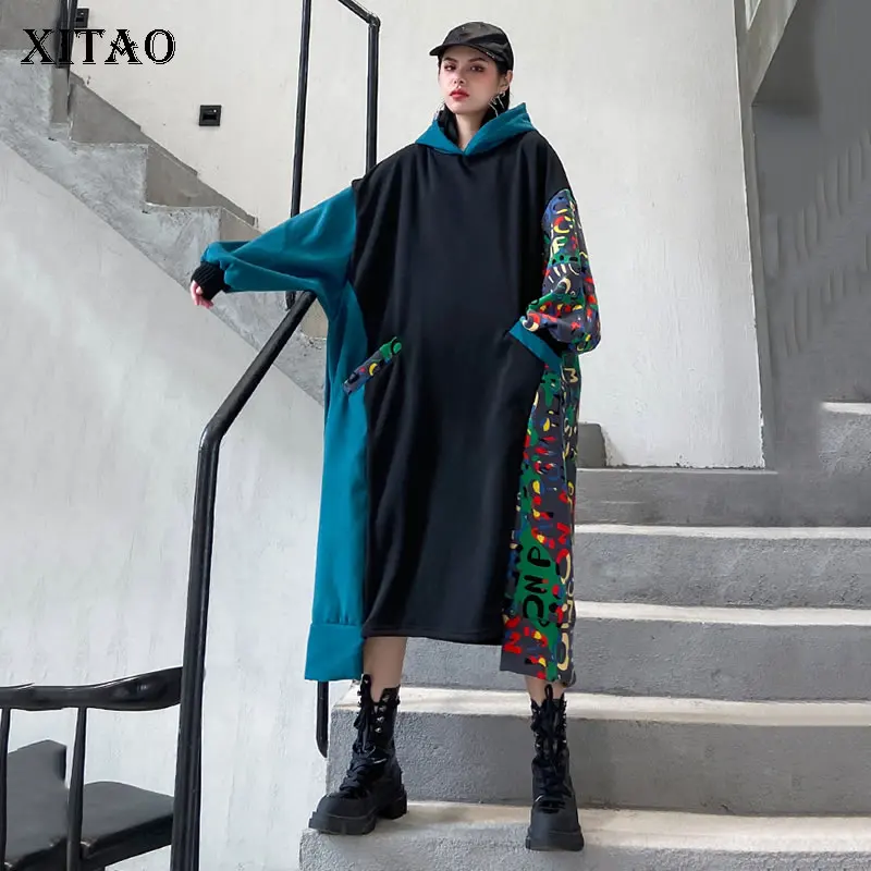 XITAO уличная одежда женское платье большого размера тренд Сращивание хит цвет с