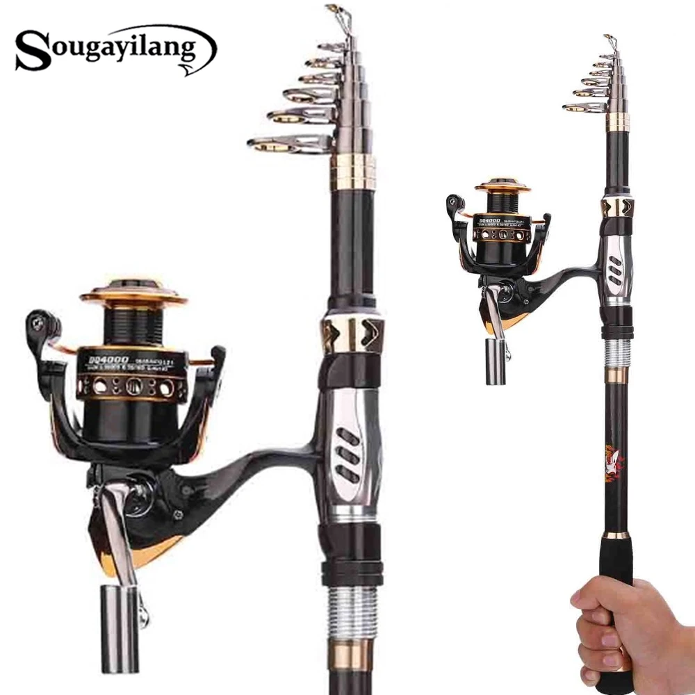 Sougayilang 12+1BB Fishing Reel Combo 1.8M-3.6M Telescopic Carp Carbon Fishing Rod Portable Travel Pole Spinning Reel Sets