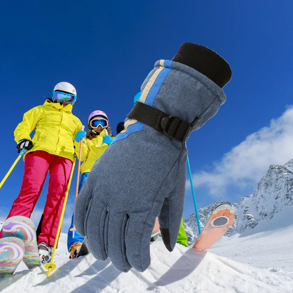 1 шт., детские зимние лыжные перчатки, водонепроницаемые, снегозащитные, теплые, для мальчиков/девочек, детские, с регулируемым ремешком, перчатки для катания на коньках, велосипедные варежки