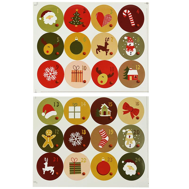 Description Picture 2 of item4 Sets Advent Calendar Stickers Number 1-24 Round Labels Sticker Count Down To Christmas Gift Packaging Merry Xmas Decoration