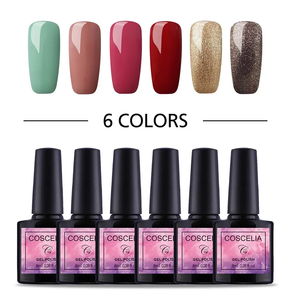 6PC Gel Set 05 COSCELIA, Цветной Гель-лак для ногтей, набор, УФ полуперманентный Гель-лак для замачивания, набор для дизайна ногтей, маникюрный Гель-лак - Цвет: 6PC Gel Set 05