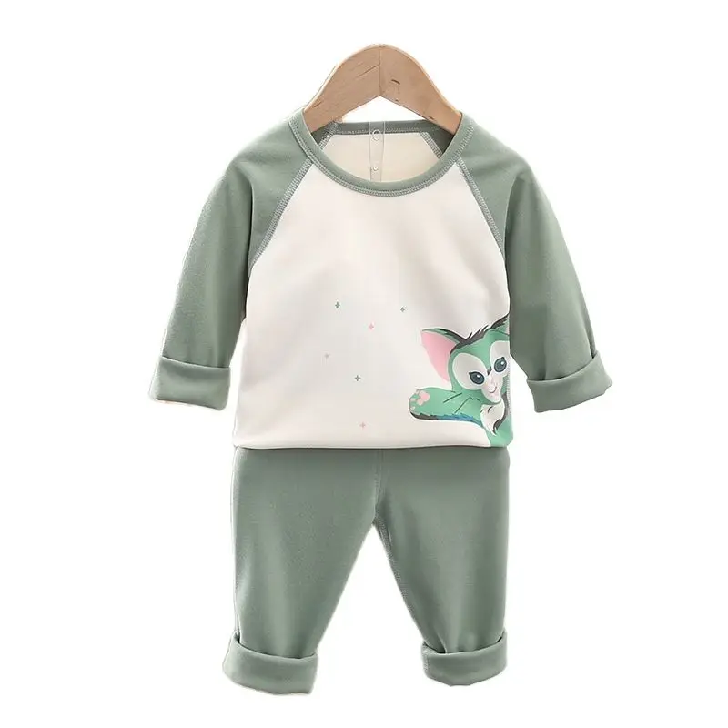 

Children's Clothing 2021 Spring Autumn Suit Boys Girls Long-Sleeved + Trousers Velvet Cartoon 2-Piece Suit