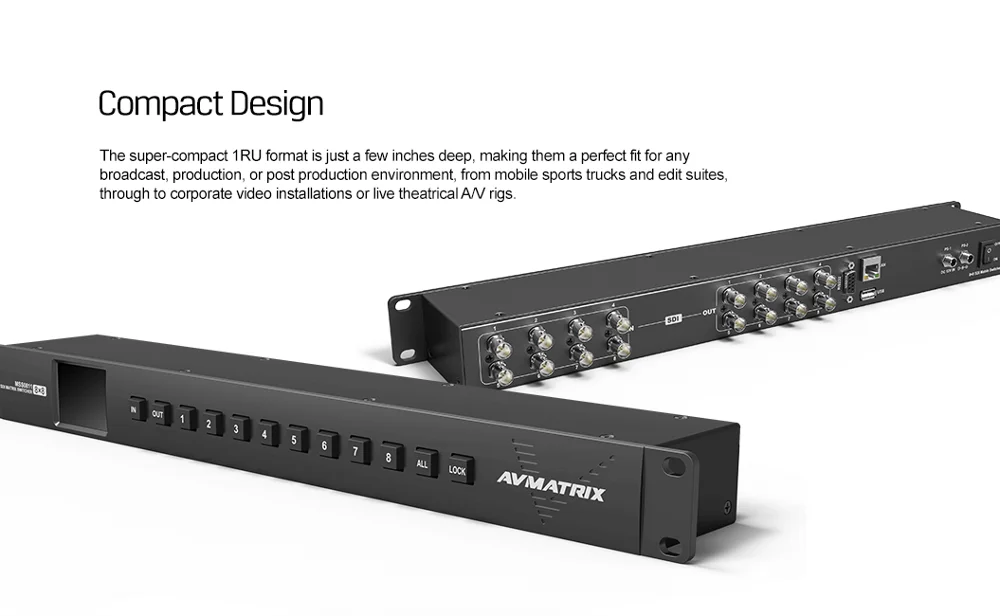 Avmatrix MSS0811 Compact 1RU 8-канальный 3G-SDI матричный коммутатор имеет 3G/HD/SD SDI 8 входов и 8 выходов