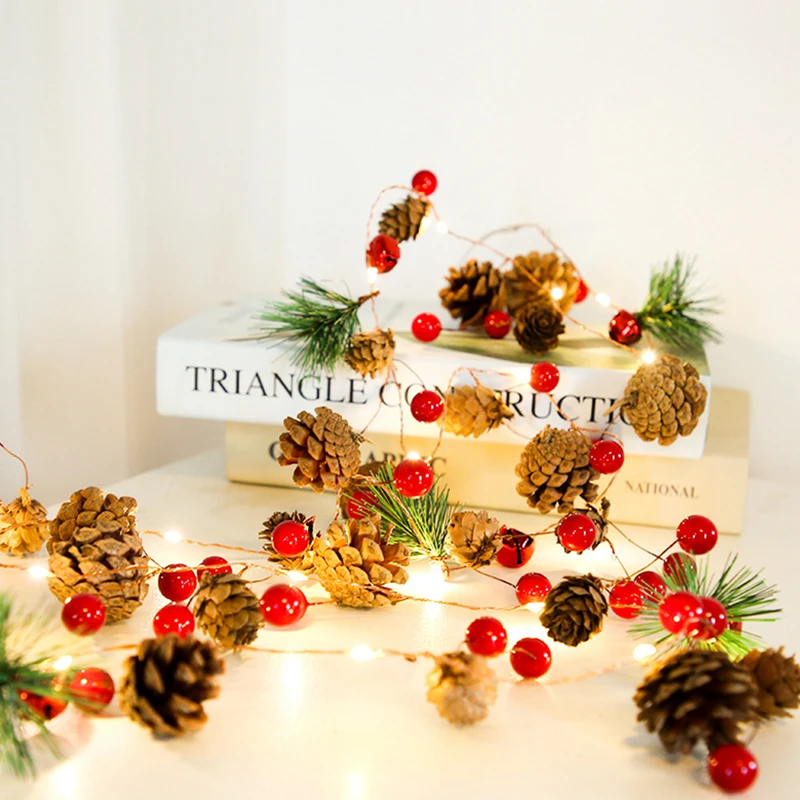 2M 20 Led String Light Christmas Decoration Outdoor Waterproof Pine Cone LED Copper Wire Lamp Berries Fairy Garland Lamps | Дом и сад