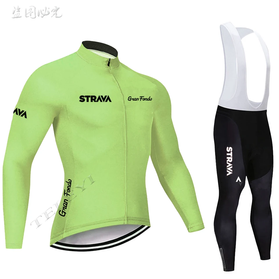 STRAVA Pro с длинным рукавом Весенние велосипедные майки комплект велосипедная одежда Униформа гоночная велосипедная одежда Maillot Ropa Ciclismo зеленый - Цвет: 18