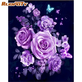 

RUOPOTY Painting By Numbers Purple Flower Picture Paint By Number Hand Painted Diy Framed On Canvas Artcraft Photo Unique Gift