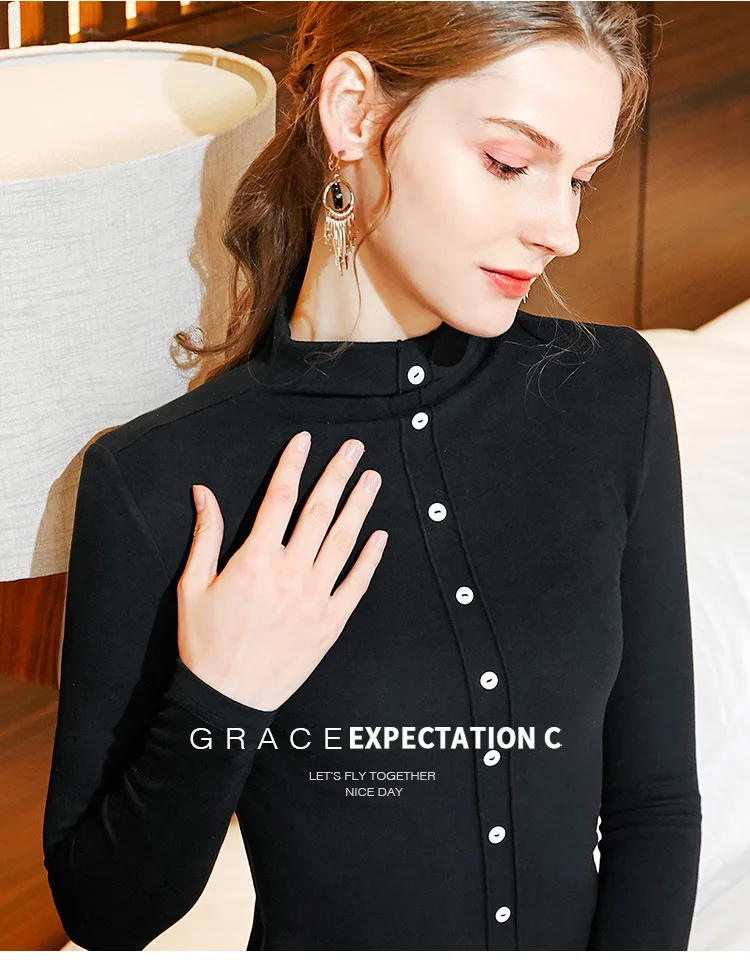 Autumn Winter Women's Semi-turtleneck Long Sleeve Shirt Vintage Slim Gothic Tops 90s Plus Size XXXL New Korean Shirts