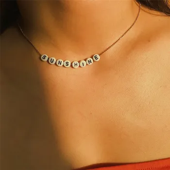 

BU-175 Unique Resin Pendant Choker Necklace Statement ANXIETY/SUNSHINE/FREEDOM Letter Long Chain Necklace Art Jewelry