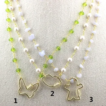 

5pcs New style rosary chain necklace,fashion cubic zircon clasp charm component,delicate handmade necklace jewelry