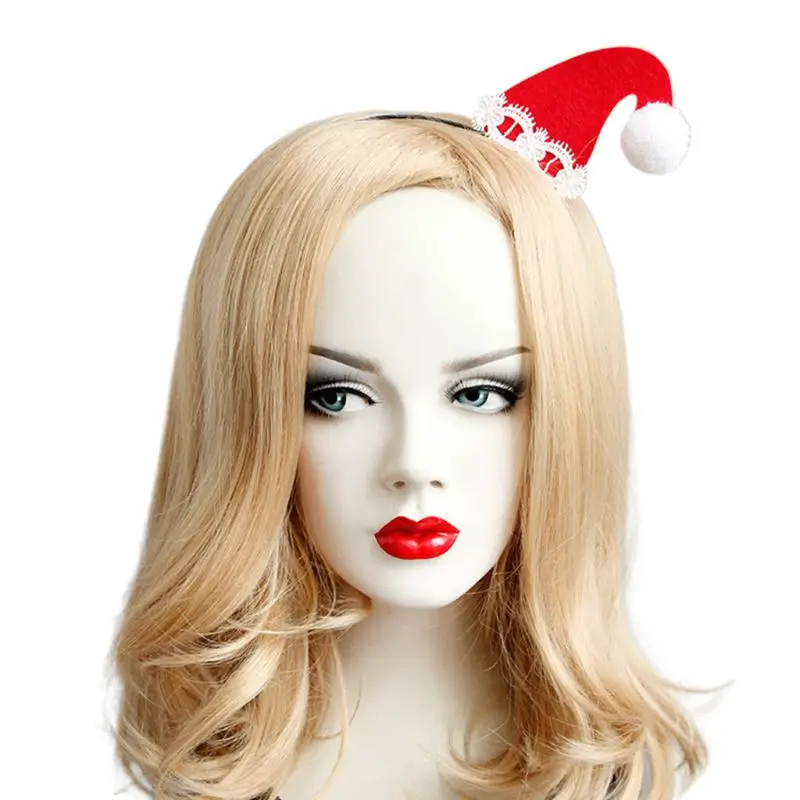 

Adult Kids 3D Christmas Hat Lace Applique Headband Pompom Xmas Hair Hoop Props for christmas