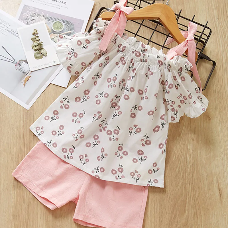 ax1059 Pink Keelorn/Повседневные комплекты одежды для девочек комплект летней одежды для детей, Милая футболка с цветочным рисунком и шорты, костюм детская одежда из 2 предметов комплекты для девочек - Цвет: ax1059 Pink