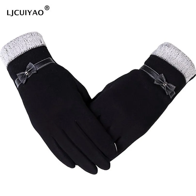 LJCUIYAO женские перчатки с сенсорным экраном новые женские Guantes зимние теплые элегантные лук сращивания теплые перчатки рукавицы из кашемира женские ганты