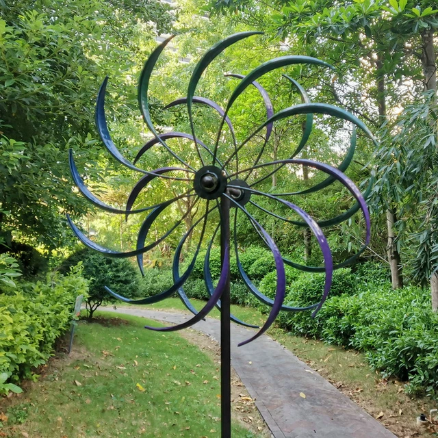 Fém Szélmalom Színes Fűzfálalevelek Kettős Irányú Szél Fonó Kültéri Kerti Gyep Dekoráció Forgó Díszek - Image 3