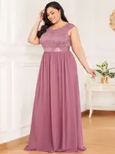 2021 New Floor Length Evening Dresses fold O-Neck Lace Chiffon Splicing Women's A-Line Plus Size Formal Dress