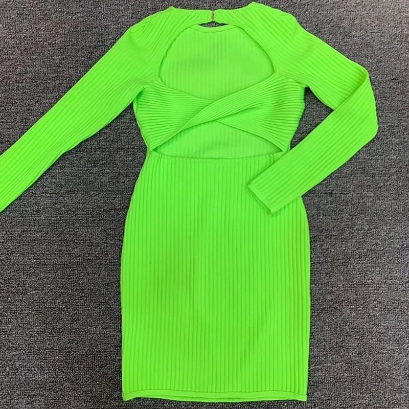 Light Green Babatique сексуальное черное хаки зеленое с длинным рукавом открытое летнее платье женское Бандажное платье Vestidos - Цвет: Light Green