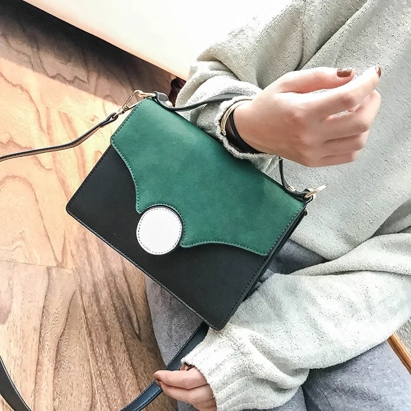 

2019 Autumn And Winter New Style Contrast Color Square Sling Bag Dull Polish round Plate One-Shoulder Oblique WOMEN'S Bag