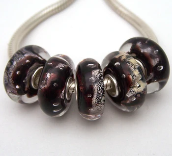 

JGWG2588 5X 100% Authenticity S925 Sterling Silver Beads Murano Glass beads Fit European Charms Bracelet diy jewelry Lampwork